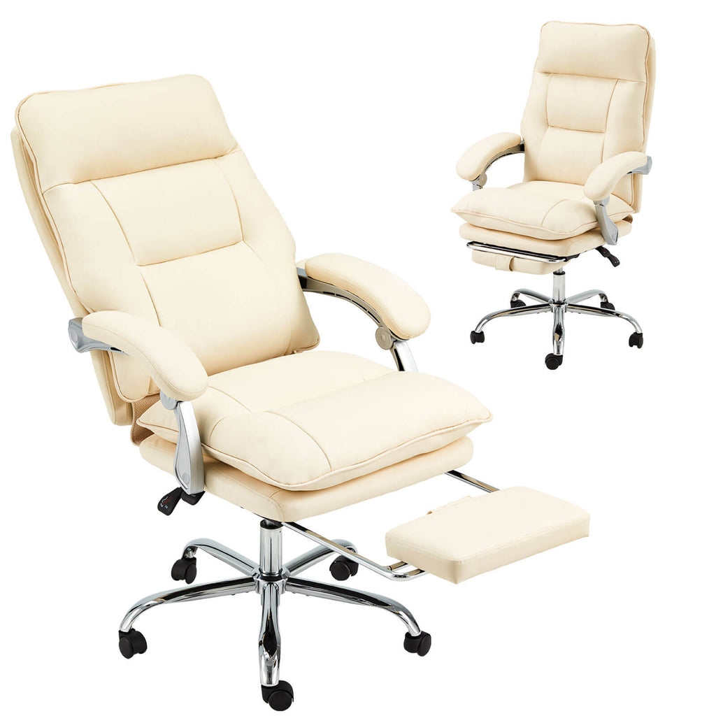 Beige_leather_office_chair_with_footrest_Size