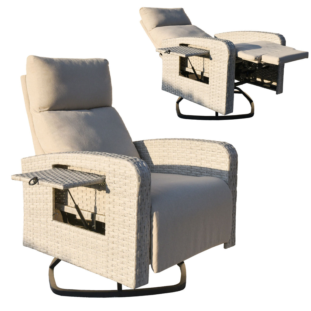 Beige recliner chair with cup holders on a white background