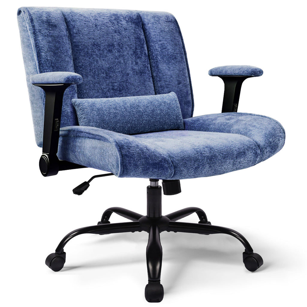 Blue office chair with black base on a white background