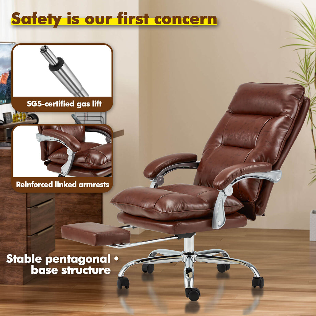 Brown_leather_office_chair_with_footrest_adjustable_height_360°_swivel_more_safety