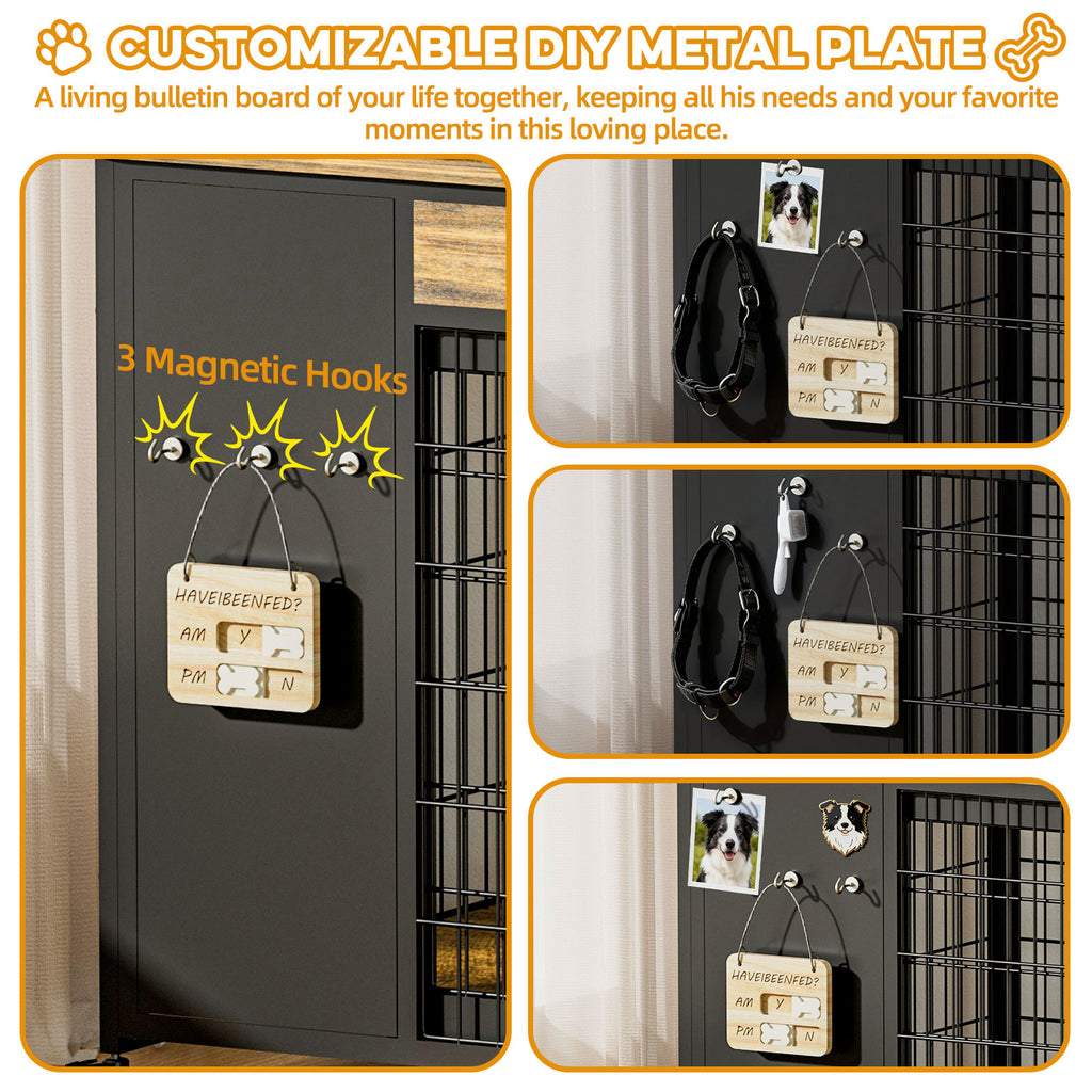 Customizable DIY metal plate with magnetic hooks for a living bulletin board, shown with various items on a white background