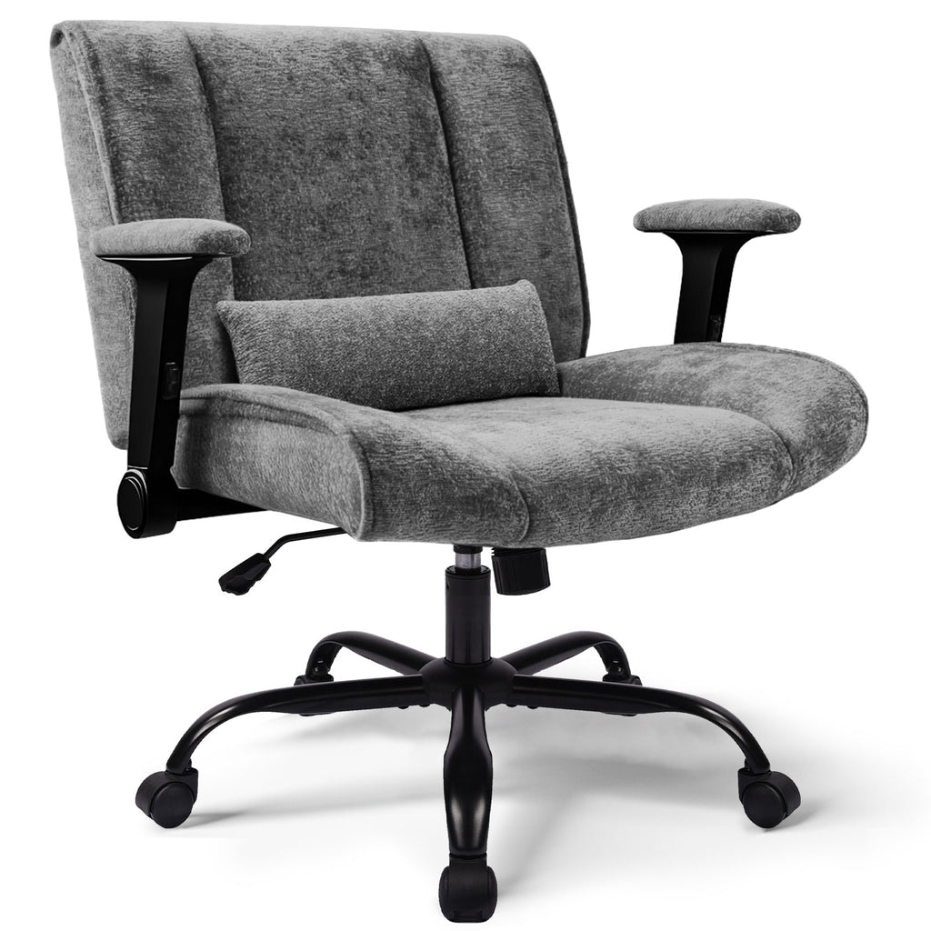 Gray office chair with black wheels on a white background
