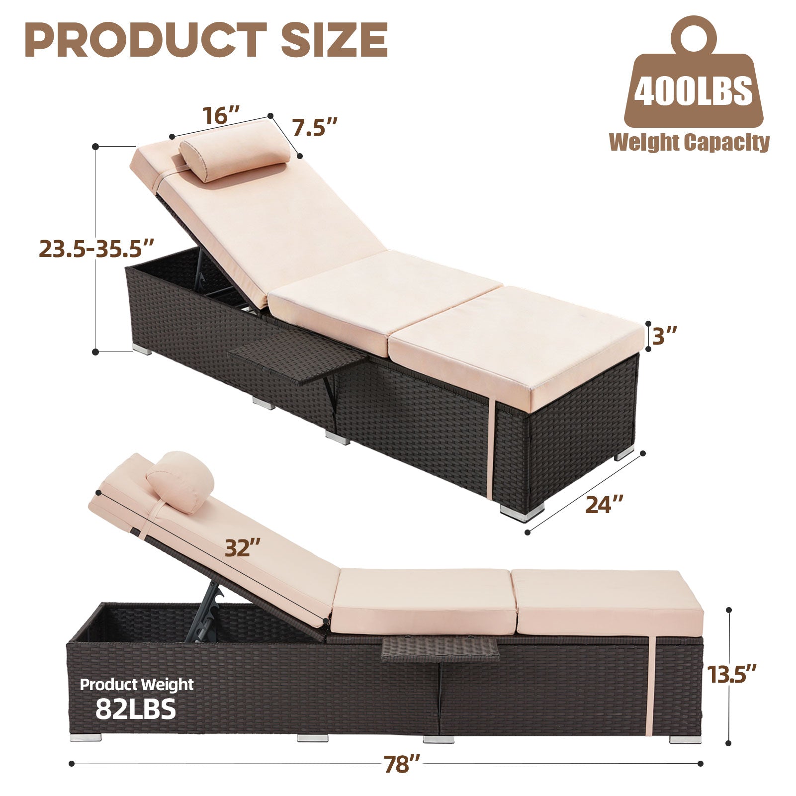 2 /4 Rattan Pool Outdoor Lounge Chaise with Adjustable Back – ZZWHOM E ...