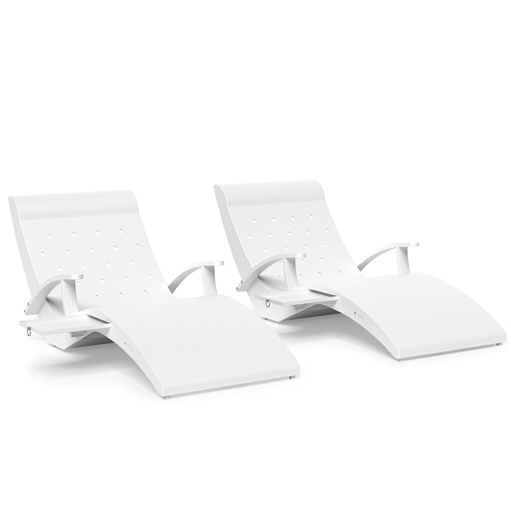 Two white modern chairs on a white background
