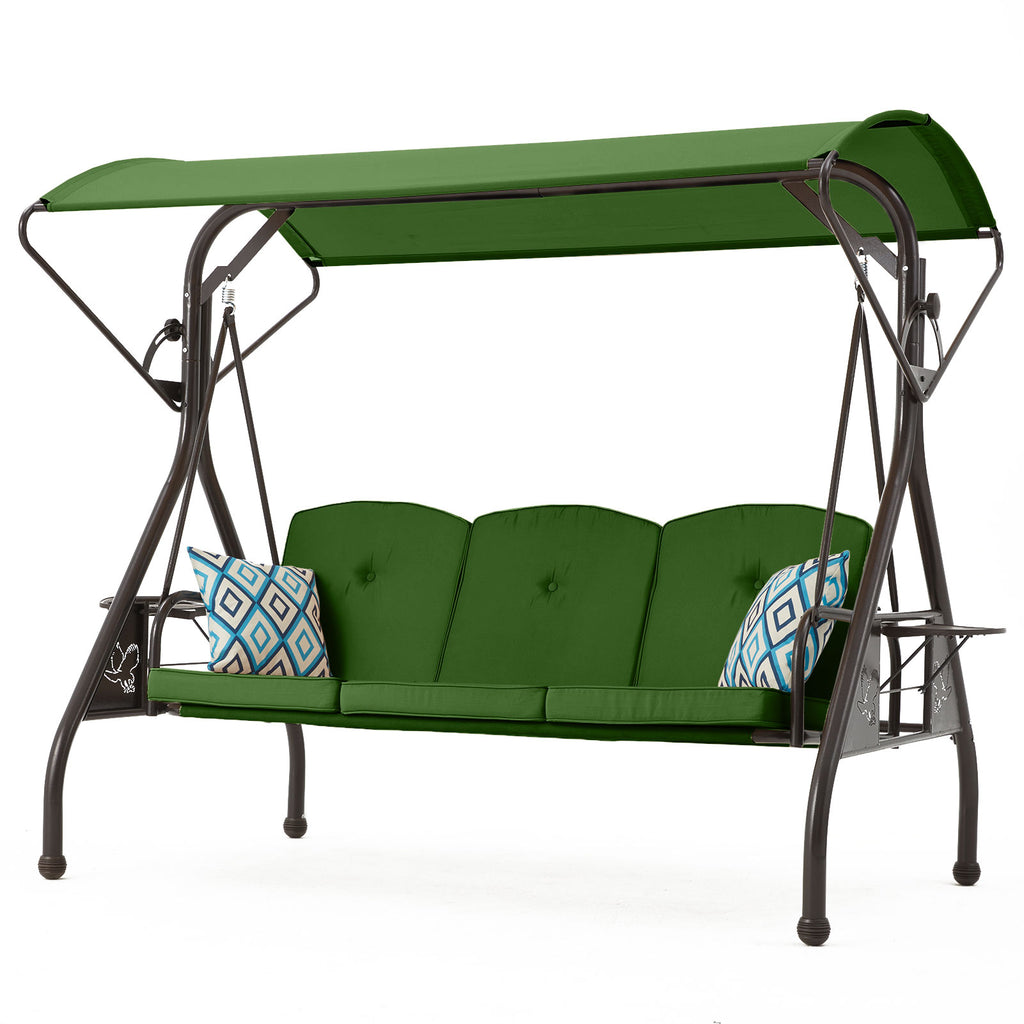 ZZW_3_Seater_Outdoor_Porch_Swings_Chair_Bed_with_Stand_Canopy_Green_Color