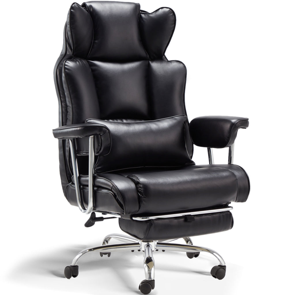 Black Big and Tall Office Chair with Footrest