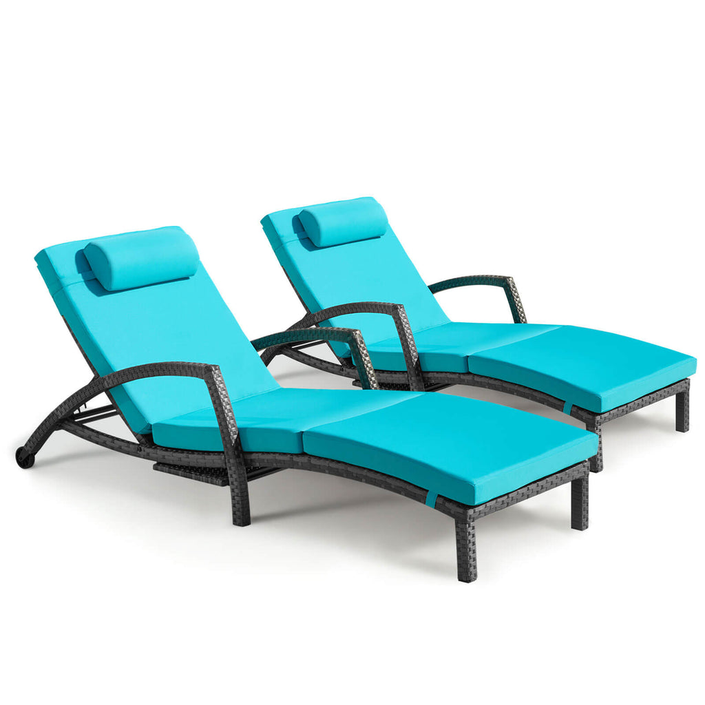 ZZW Set of 2 Outdoor Wicker Chaise Lounge