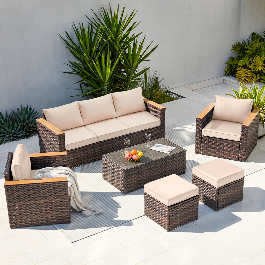 Zzw 6-Piece Patio Rattan Furniture Set Beige Color