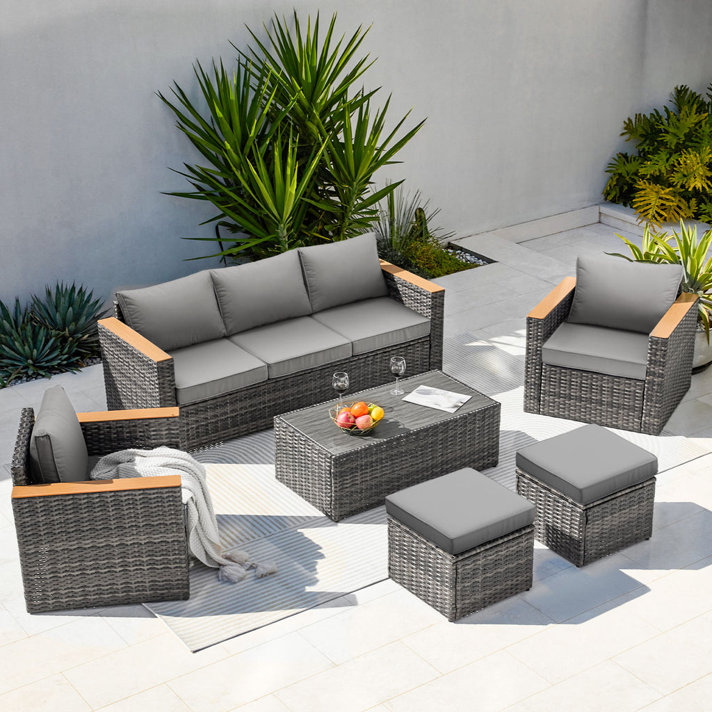 Zzw 6-Piece Patio Rattan Furniture Set Gray Color