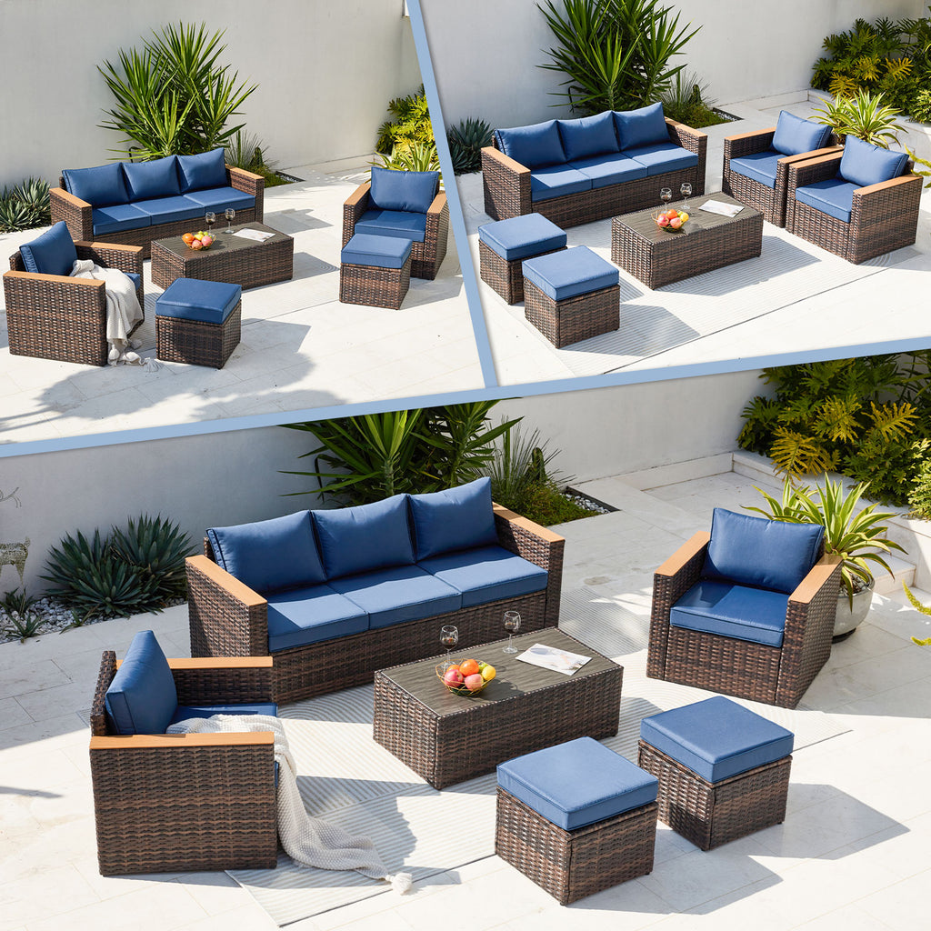Zzw 6-Piece Patio Rattan Furniture Set Multiple Combine