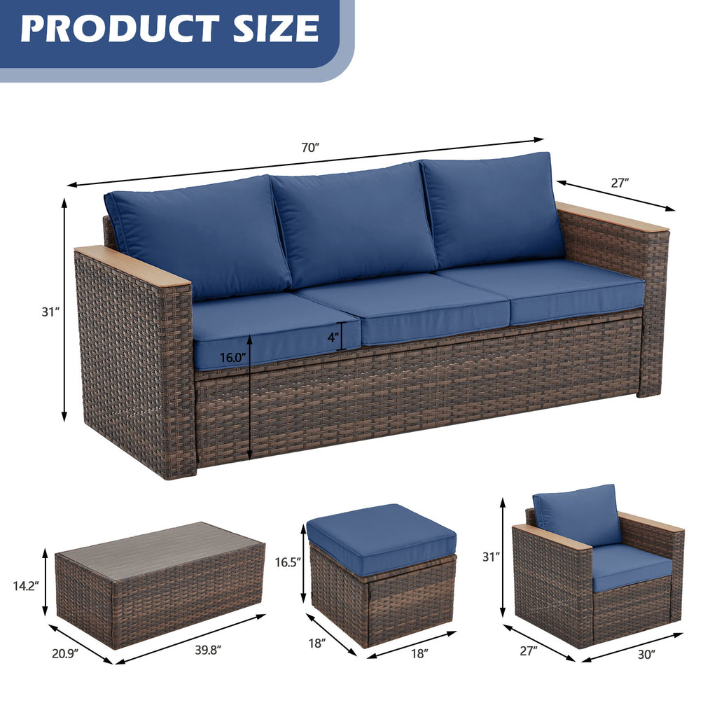 Zzw 6-Piece Patio Rattan Furniture Set Size