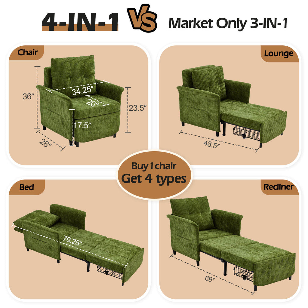 Zzw_Green_79''_Sleeper_sofa_bed_Size