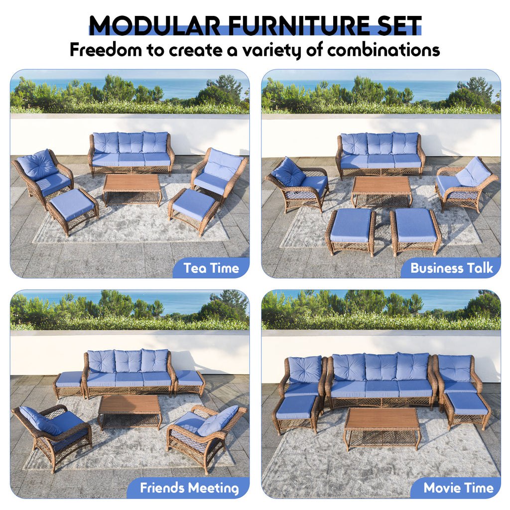 Zzw Luxury Original Rattan 6-Piece Outdoor Furniture Set Multiple Function