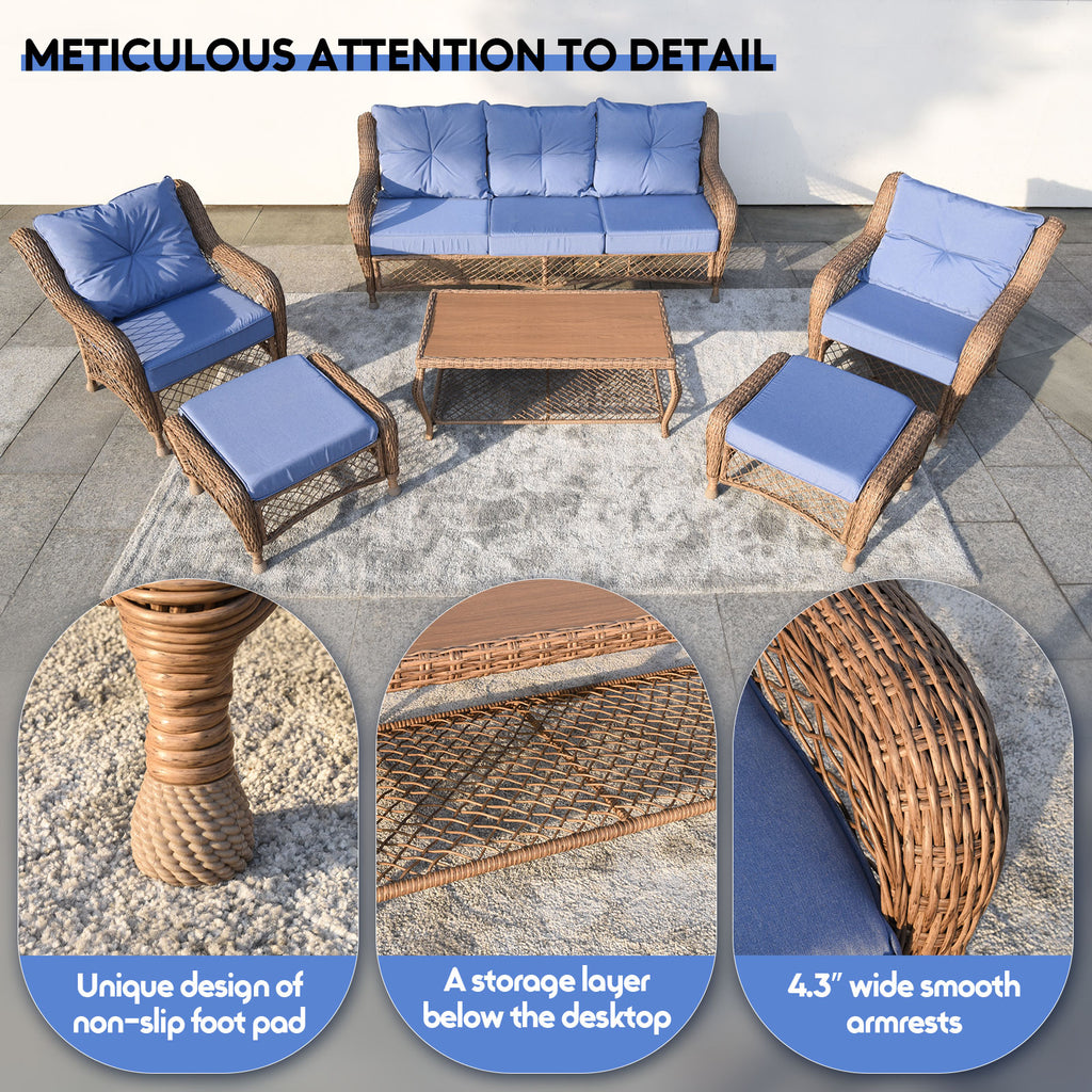 Zzw Luxury Original Rattan 6-Piece Outdoor Furniture Set  Unique Design