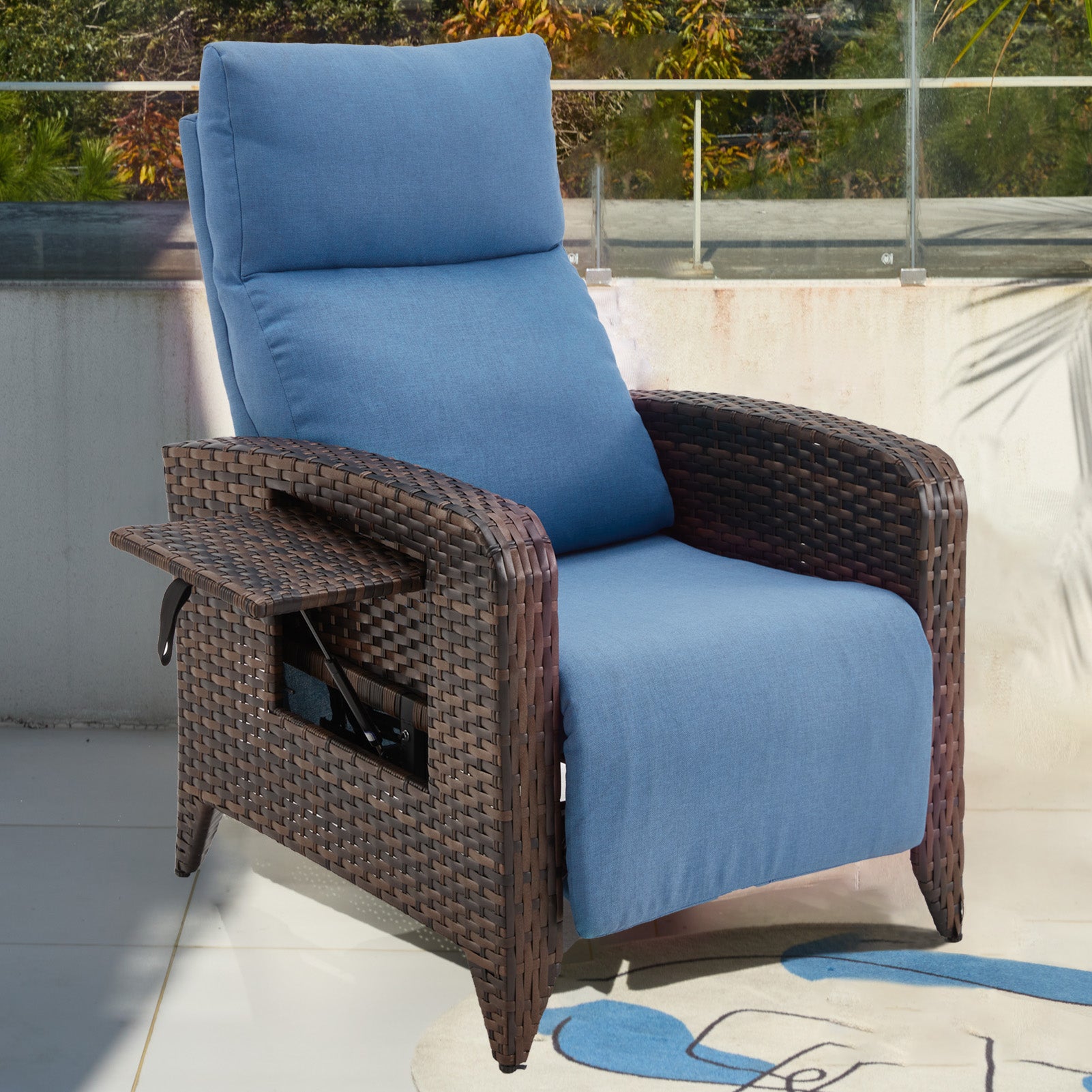 Zzw Rattan Reclining Patio Chair with Cup Holder – ZZWHOM E