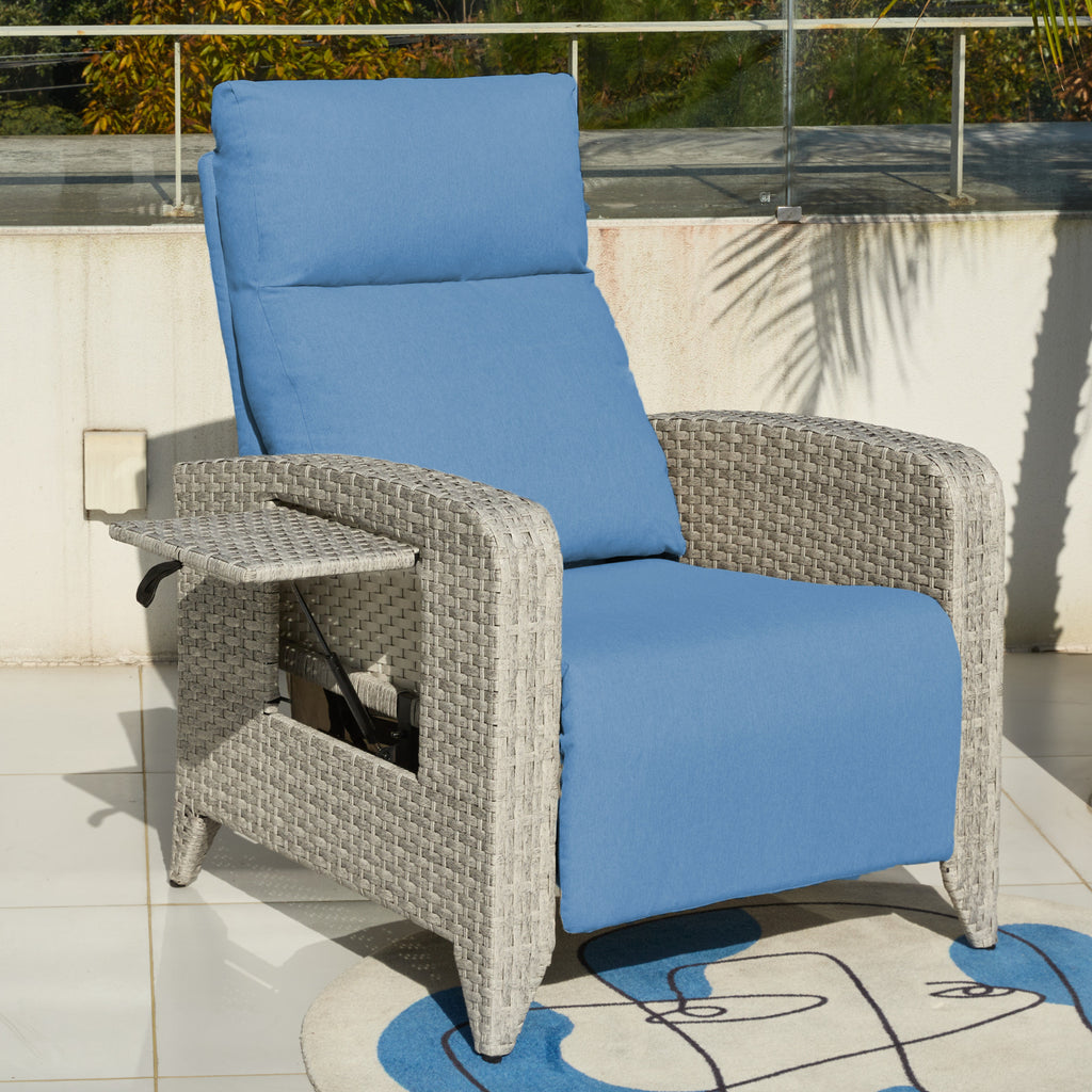 Zzw Outdoor Patio Lounge Chaise with Adjustable Backrest Recliner Type Beige 