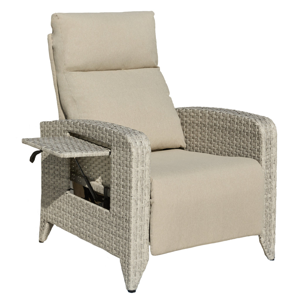 Zzw Outdoor Patio Lounge Chaise with Adjustable Backrest Recliner Type Beige Color