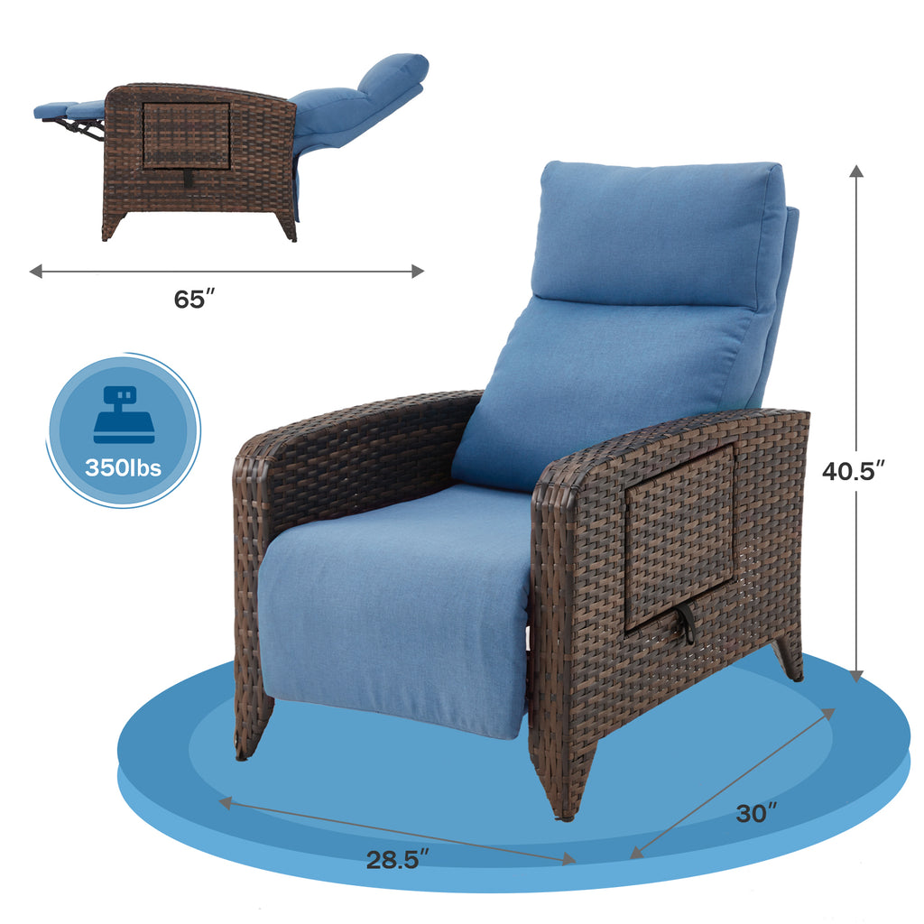 Zzw Outdoor Patio Lounge Chaise with Adjustable Backrest Recliner Type Brown Color